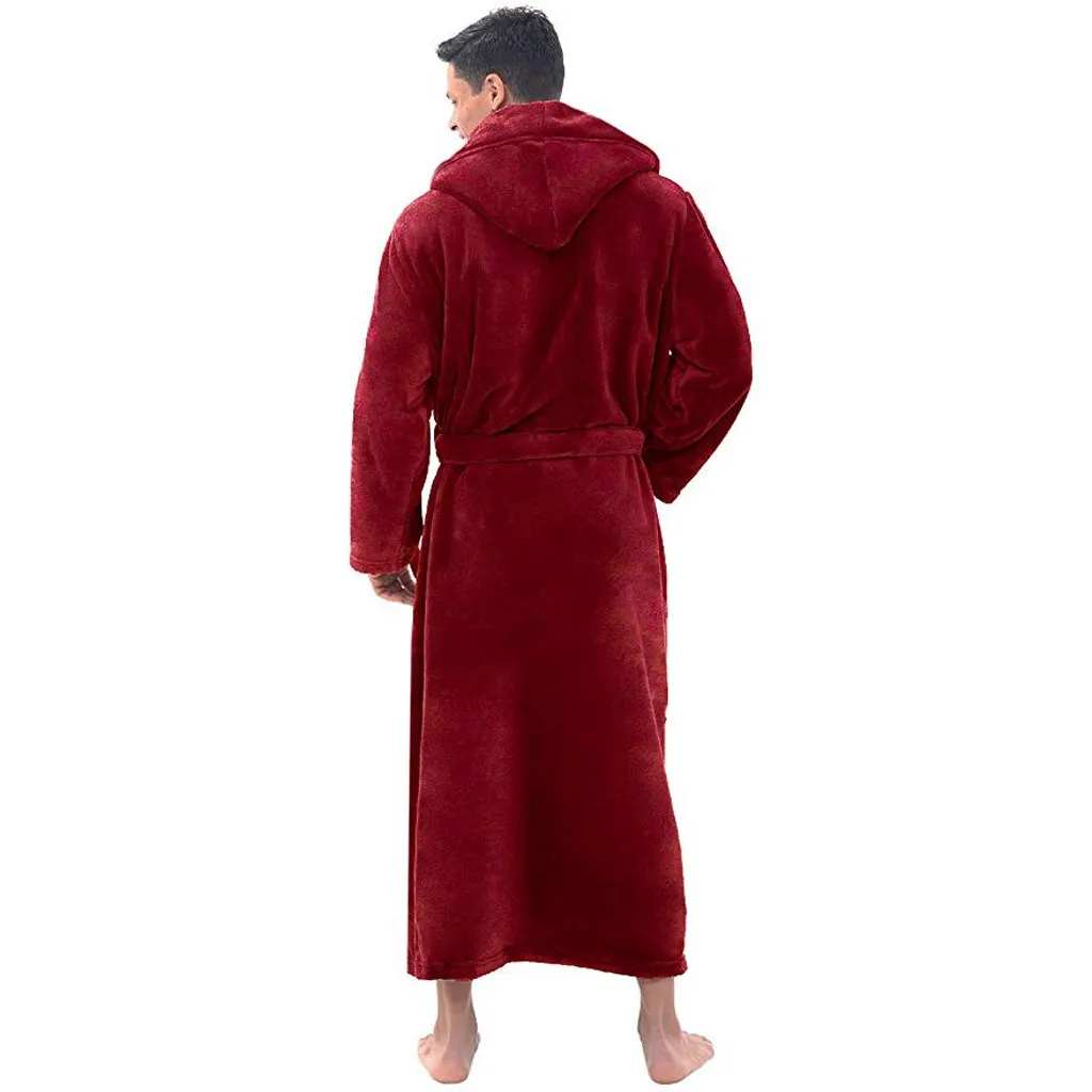 2019 New Style Bathrobe Men Winter Lengthened Plush Shawl Bathrobe Home Clothes Long Sleeved Pocket Comfortable Robe Bathrobe