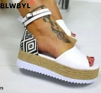

Summer classic ladies sandals rubber sole studs wedge heel ankle strap open toe sandals 2020 casual ladies platform sandals