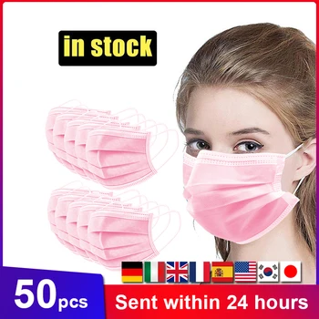 

50Pcs/Box Mouth Mask 3 Layers Anti-Dust Non Woven Disposable Face Mask Protection Meltblown Earloops Masks Protect Fast Delivery