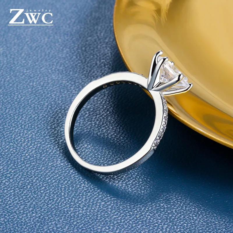 ZWCX Fashion Classic Six Claw AAA Zircon Wedding Rings for women Jewelry Wedding Engagement Female Crystals Ring Gift