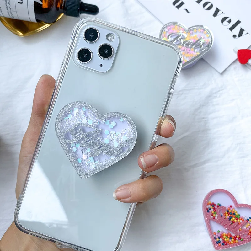 Luxury Love Quicksand Foldable Mobile Phone Holder Ring Holder Phone Suitable For IPhone Samsung Mobile Phone Accessories