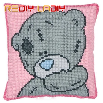 

LADIY Cross Stitch Pillow Case Yarn for Embroidery Cartoon Cushion for Sofa Cross-Stitch Kits Shy Bear Decorative Cushion Cover
