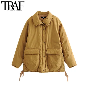 

TRAF Women Fashion Oversized Thick Parkas Jacket Coat Vintage Long Sleeve Pockets Female Outerwear Chic Tops