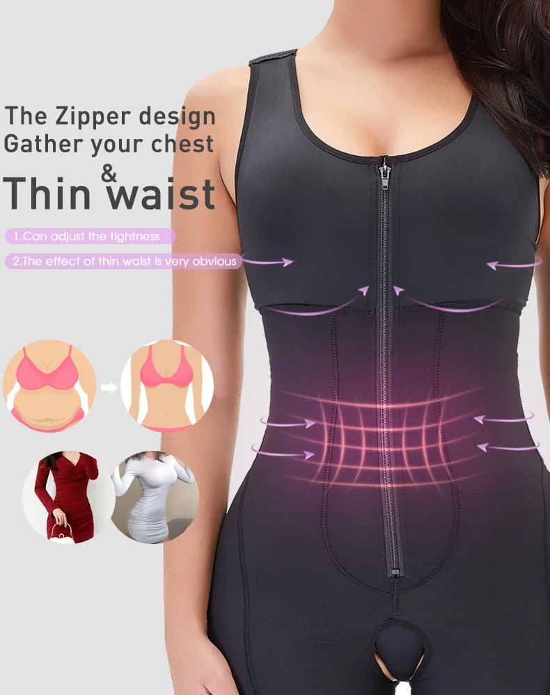 Women Body Shaper Waist Trainer Faja Colombianas Tummy Control Slimming Girdle Zipper Full Body Bodysuit Post Surgery Shapewear