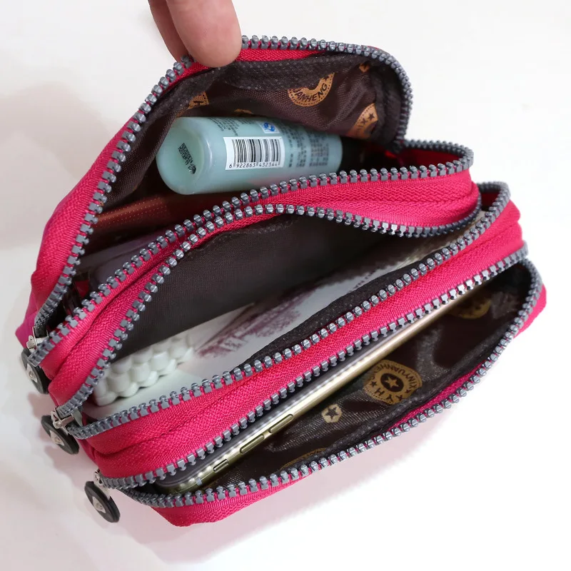 

Processing Wash Cloth Three Layer Zip Coin Purse Hand Wrist Wrap Cosmetic Bag Printed Words Set Logo