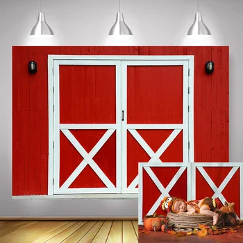 

Red Barn Door Photography Backdrop Farm Fall Lunch Western Birthday Background Thanksgiving Harvest Baby Shower Party Photocall