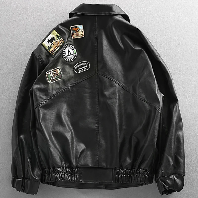 

Air Force Mens Leather Jacket Coat Plus Size 3XL Patch Designs Leather Jackets Streetwear Man Brand Clothing European Style A544