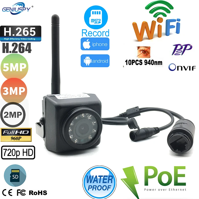 Geniuspy для Iphone и Ipad карты памяти POE мини IP WI-FI Камера 1080P 3MP 5MP SONY IMX335 H.264 H.265 на открытом