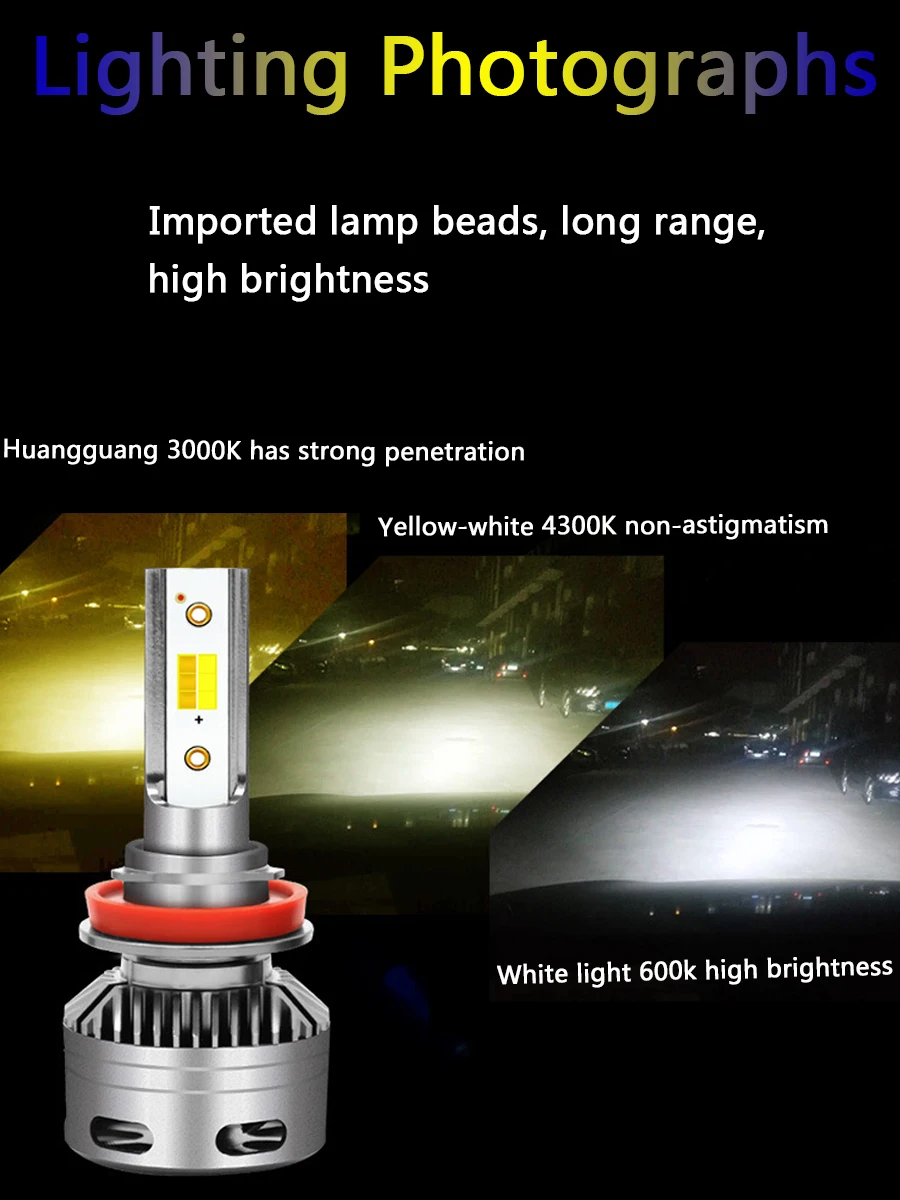 2x GeTor мини H11 три цвета led 12/24V 50000hrs H1, H7, H11/H8/H9, 9005/HB3/H10, 9006/HB4/9012 светильник лампочка