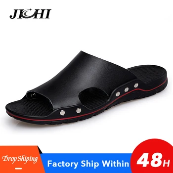 

2020 Classic Mens Slippers Summer Genuine Leather Sandals Men Outdoor Casual Lightweight Sandeles for Men Soft Fashion Big Size