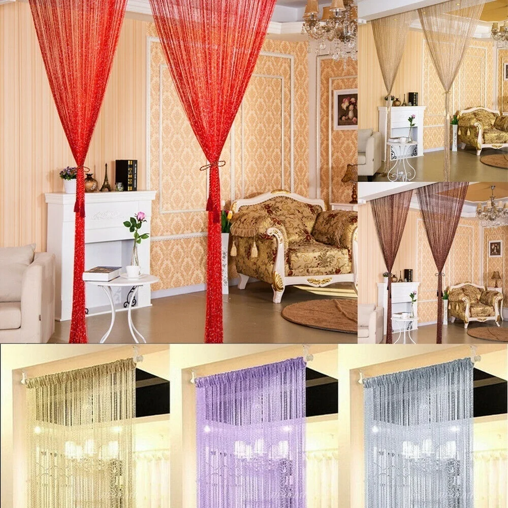 Silver Blinds Door Curtain Width 1Mx2M Curtain Bring Silver Wire Encryption A Living Room Partition Decoration JWK