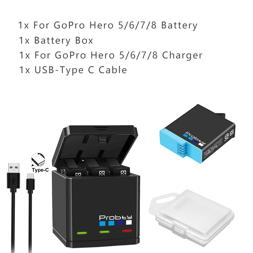 Provty – chargeur de batterie pour GoPro Hero 10 9 8 7 6 5 3 voies