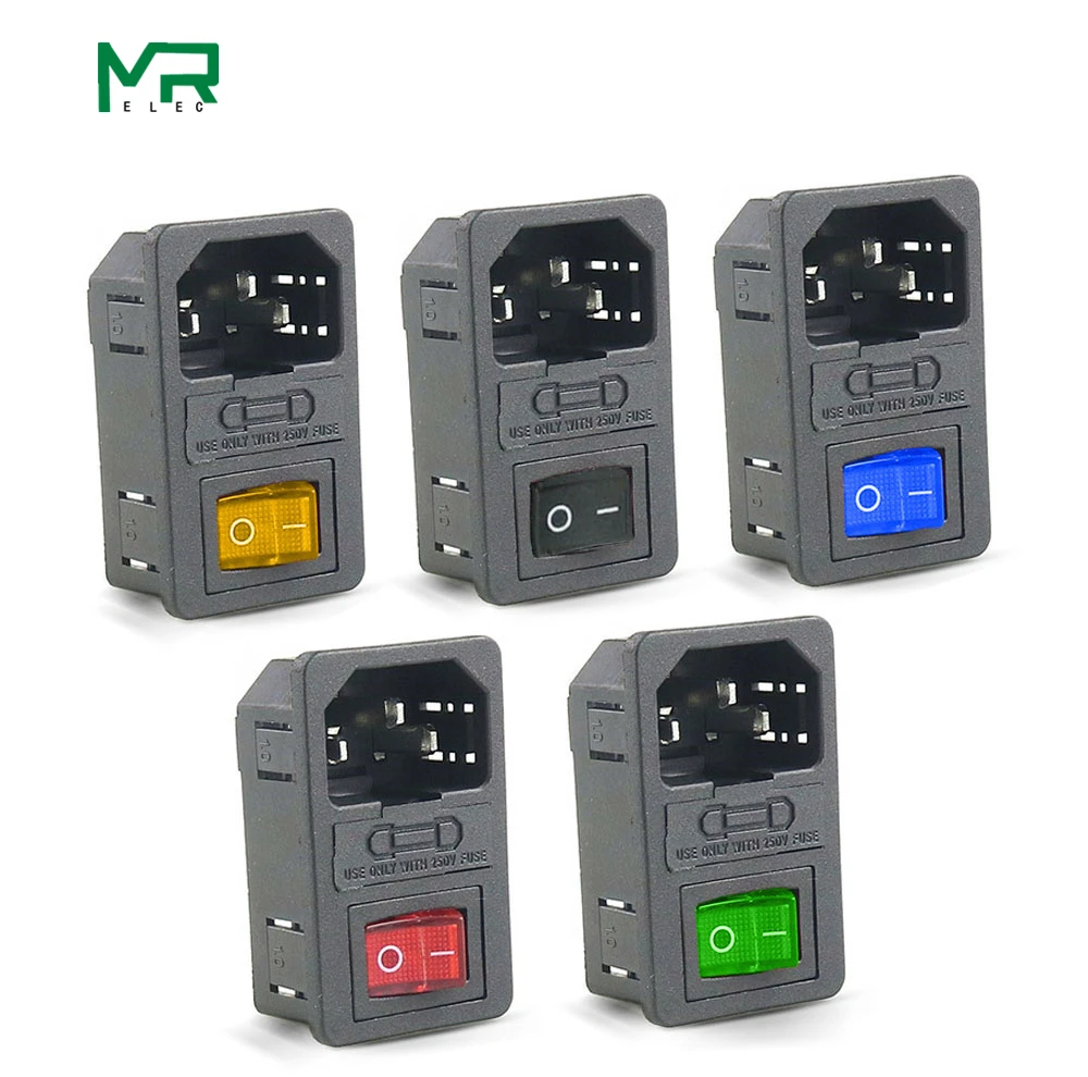 Розетка питания с красной лампой на 10 А 250 В переменного тока 3 контакта iec320 C14|fuse