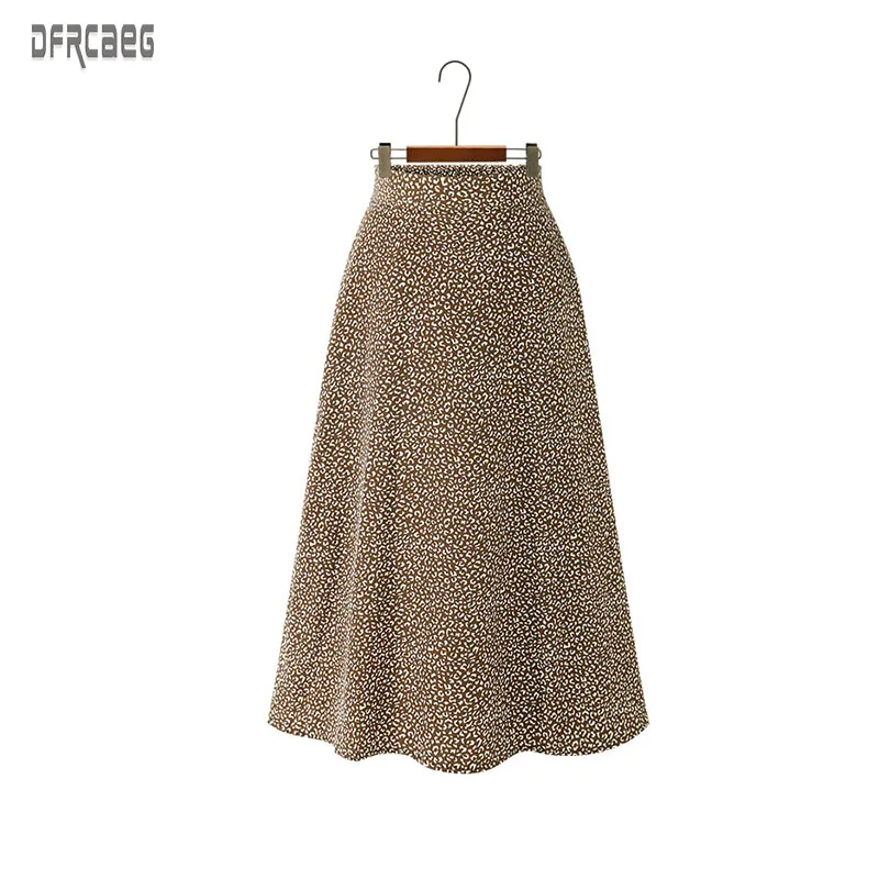 

2020 New Spring Euro Style Floral Elastic Waist Midi Skirts Women Autumn A-Line Women's Mid-length Skirt Black High Waist Skirt