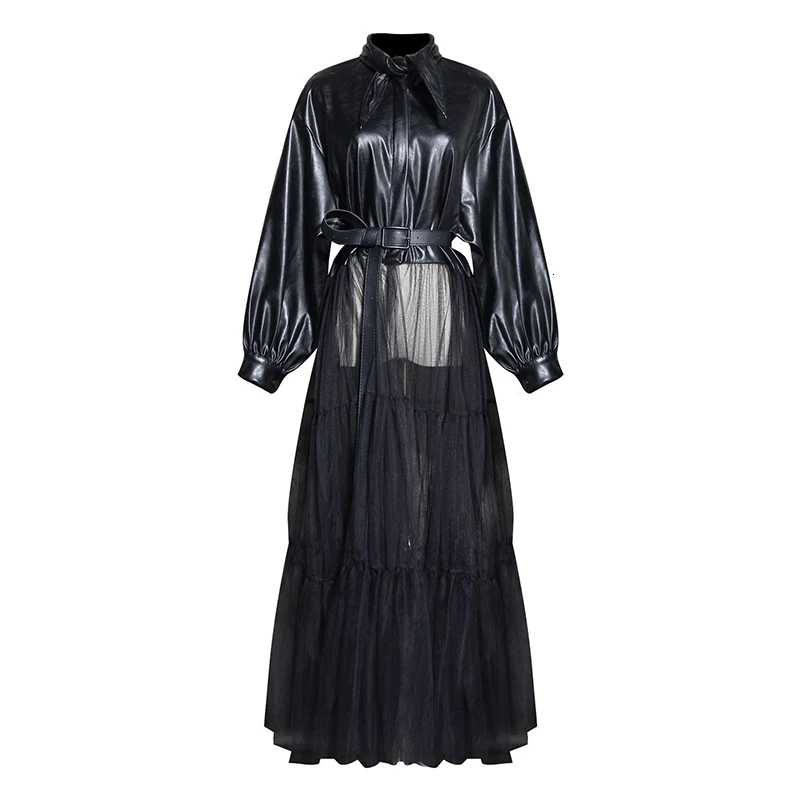 Новинка подиум пэчворк сетка Сексуальное Женское пальто на шнуровке воротник с