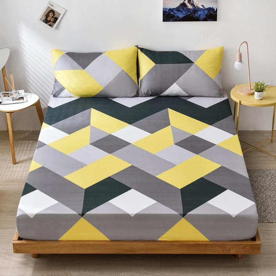 Геометрическая натяжная простыня AOGUHOME с двумя двойная для двуспальной кровати