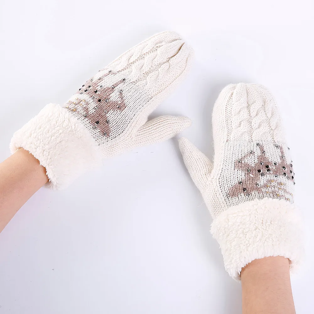 Женские перчатки, зимние вязаные теплые перчатки с рисунком животных, ветрозащитные перчатки, перчатки для катания на лыжах, варежки, перчатки для улицы