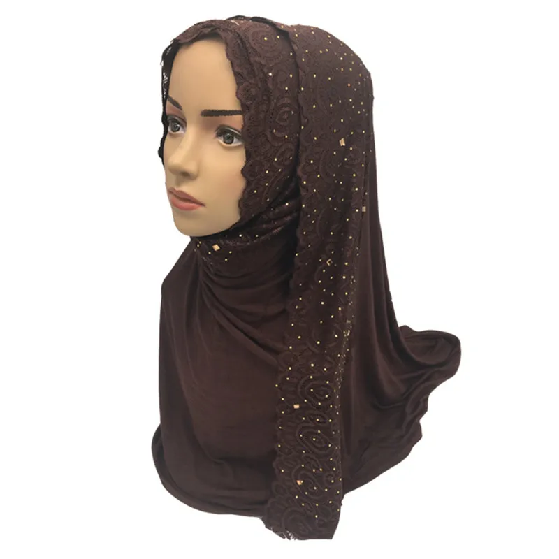 Мусульманский хиджаб из Джерси шарф мягкий кружевной платок femme musulman арабские бриллианты хиджаб хлопок головной платок шарфы женские простые шали