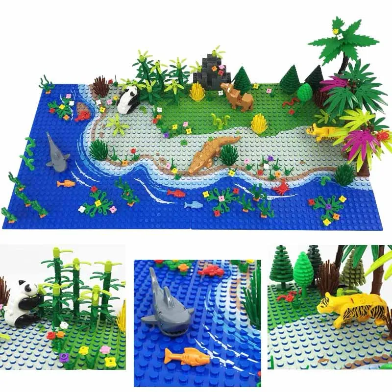 Moc Parts Building Blocks Foresta Pluviale Dinosauri Giurassici Parco Animale Erba Verde Giungla Bush Fiore Albero Piante Giocattoli In Mattoni Regalo