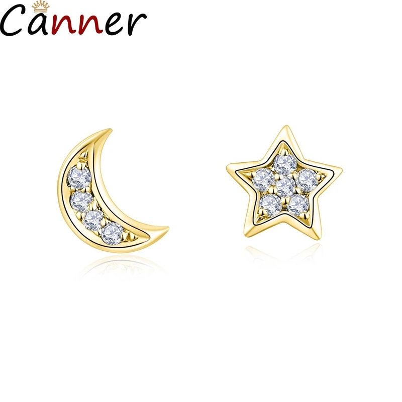 Small Moon Star Women Stud Earrings 925 Sterling Sliver Cz Zircon New Fashion Earrings Jewelry Use for Party Wedding Gift