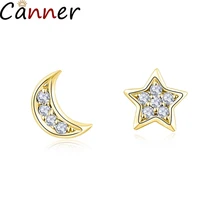 Small Moon Star Women Stud Earrings 925 Sterling Sliver Cz Zircon New Fashion Earrings Jewelry Use for Party Wedding Gift