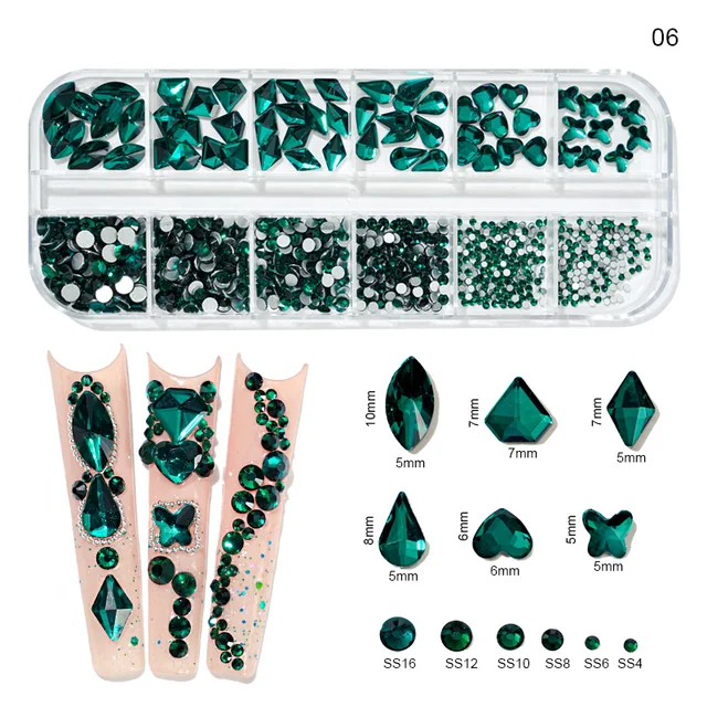 12Gird Box Multi Size AB/Colorful Hotfix Rhinestones Flatback Crystal Diamond Gems 3D Glitter Nail Art Luxurious Decorations &*& 6