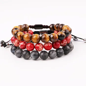 New Design High Quality 10mm Natural Stone Beads Adjustable Macrame Bracelet Men