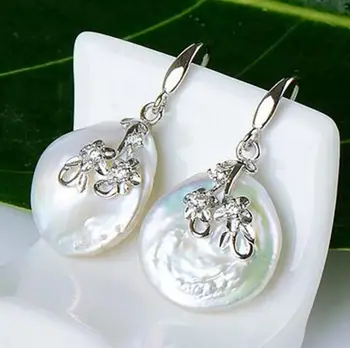 

Free Shipping charming 15-20mm south sea white / Pink baroque pearl earring