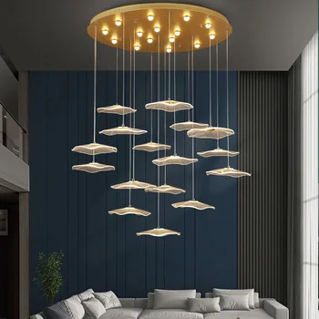 

Jmzm Modern Light Luxury Chandelier Lotus Leaf Acrylic Lamp Shade Staircase Long Chandelier Living room Restaurant LED Light
