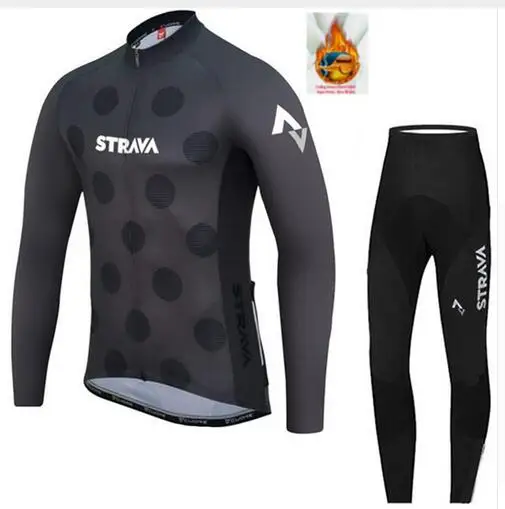 STRAVA тепловой флис Велоспорт Джерси Зимняя велосипедная одежда Maillot Ropa Ciclismo Invierno Hombre MTB велосипедная одежда - Цвет: 02