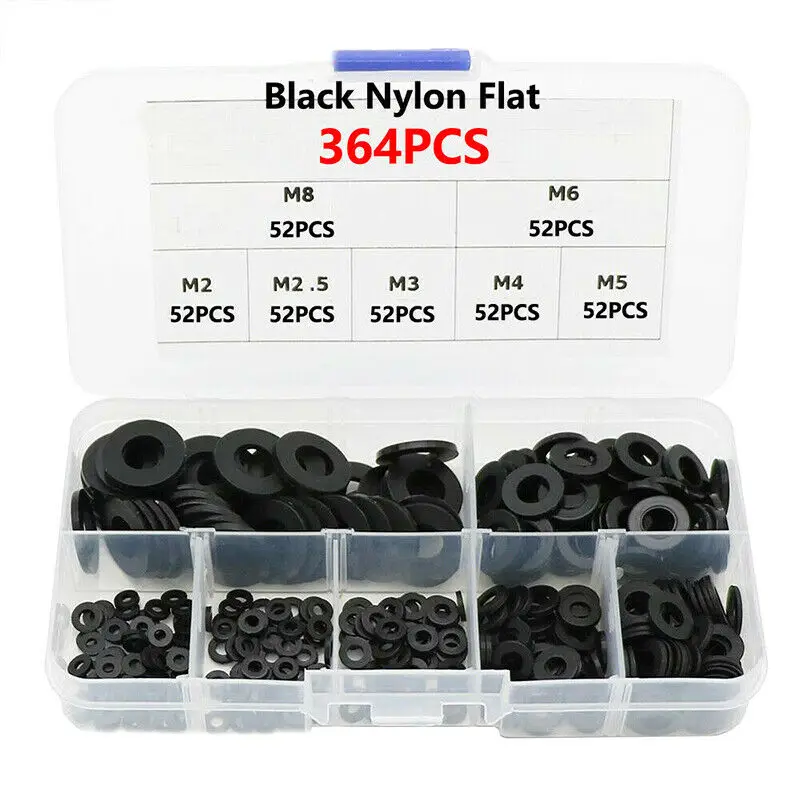 

364x Rubber Flat Ring Plain Repair Washer Gasket Tool For Metric M2~M8 + Box