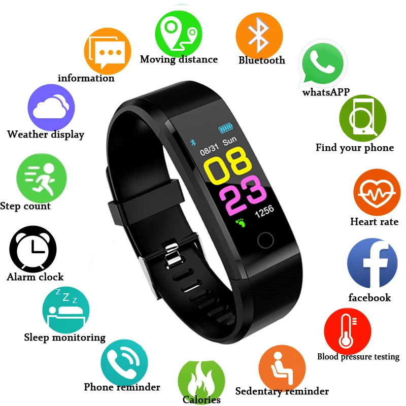2019 New 115 Plus Smart Watch Men Women Heart Rate Monitor Blood Pressure Fitness Tracker Smartwatch Sport for Ios Android | Электроника