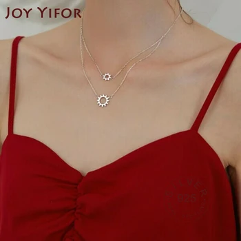 

Sun shape double layerGeometric Round Choker Pendant Necklace For Women Engagement silver color 925 Sterling Silver Jewelry Gift