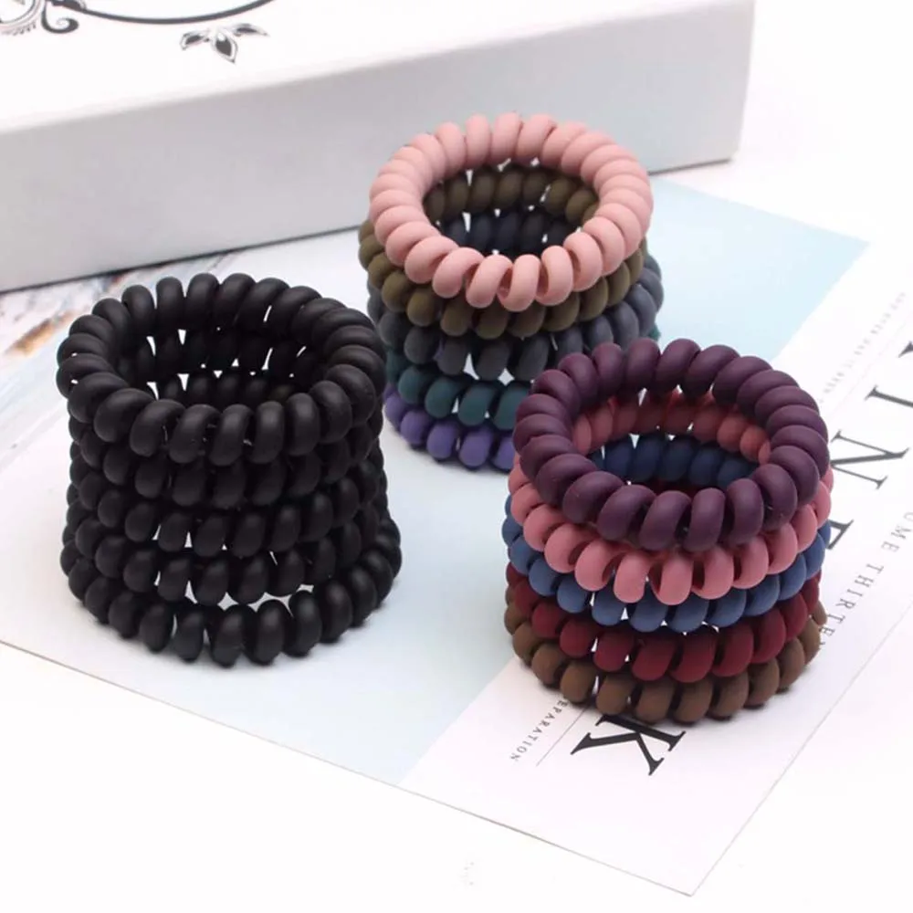 Frosted Colored Telephone Wire Elastic Hair Bands Headwear Ponytail Holder Rubber Women Girls Accessories |