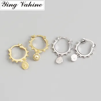 

ying Vahine 100% 925 Sterling Silver Circle with Beads Small Sun Pendant Drop Earrings for Women