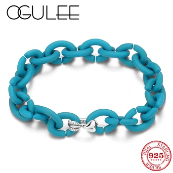

Men Bracelet Turquoise Color Hard Rubber X Love Heart Arrow Beads Charm Jewelry Women Bracelets Bangles Valentine's Day Gifts