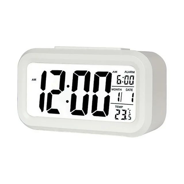 OurLeeme Digital Alarm Clock Black Battery not included Battery Operated Bedside LCD Display Light Sensor Alarm Clock with Snooze Activated Night Light Features 