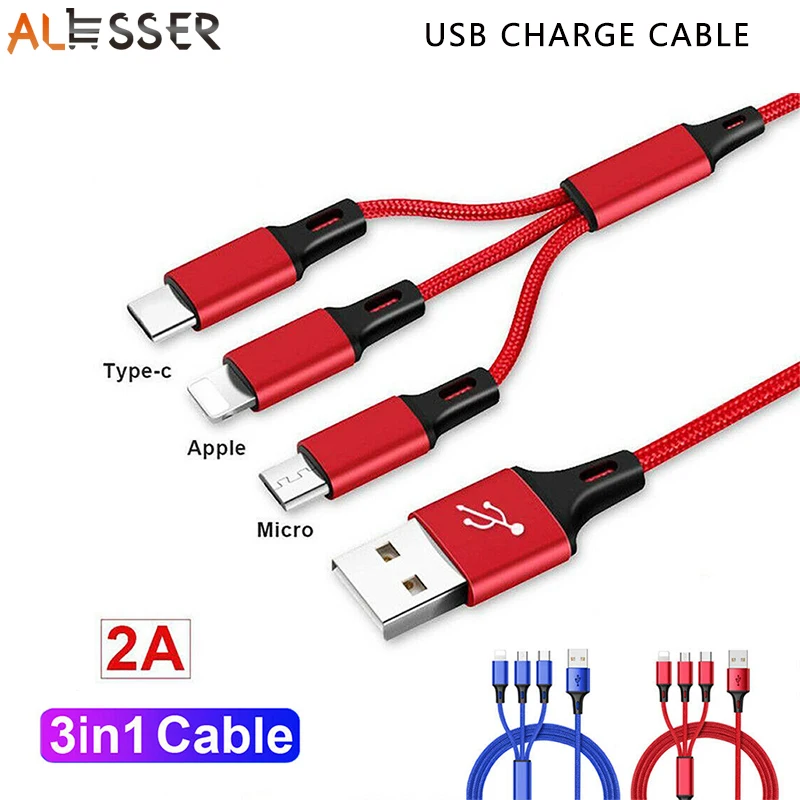 Зарядный кабель Alesser 3 в 1 8 контактный для iPhone 6 6S 7 Plus X XR 11 Pro Max Tpye C Micro USB
