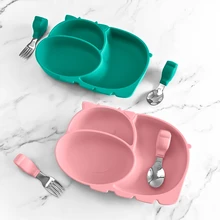 Assiette d'alimentation en Silicone pour bébé, bol pour enfants, pour le petit déjeuner, alimentation, service de table, vaisselle avec cuillère, fourchette 