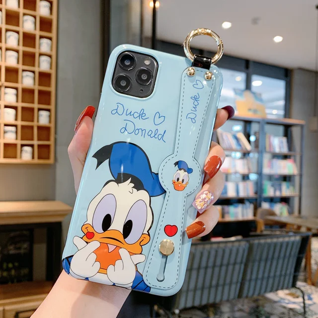 Disney Cartoon Mickey Minnie Mouse Daisy Donald Duck Wrist Strap Lanyard Phone Case For IPhone 12 Pro Max 11 7 8 Plus X XR SE XS Z010
