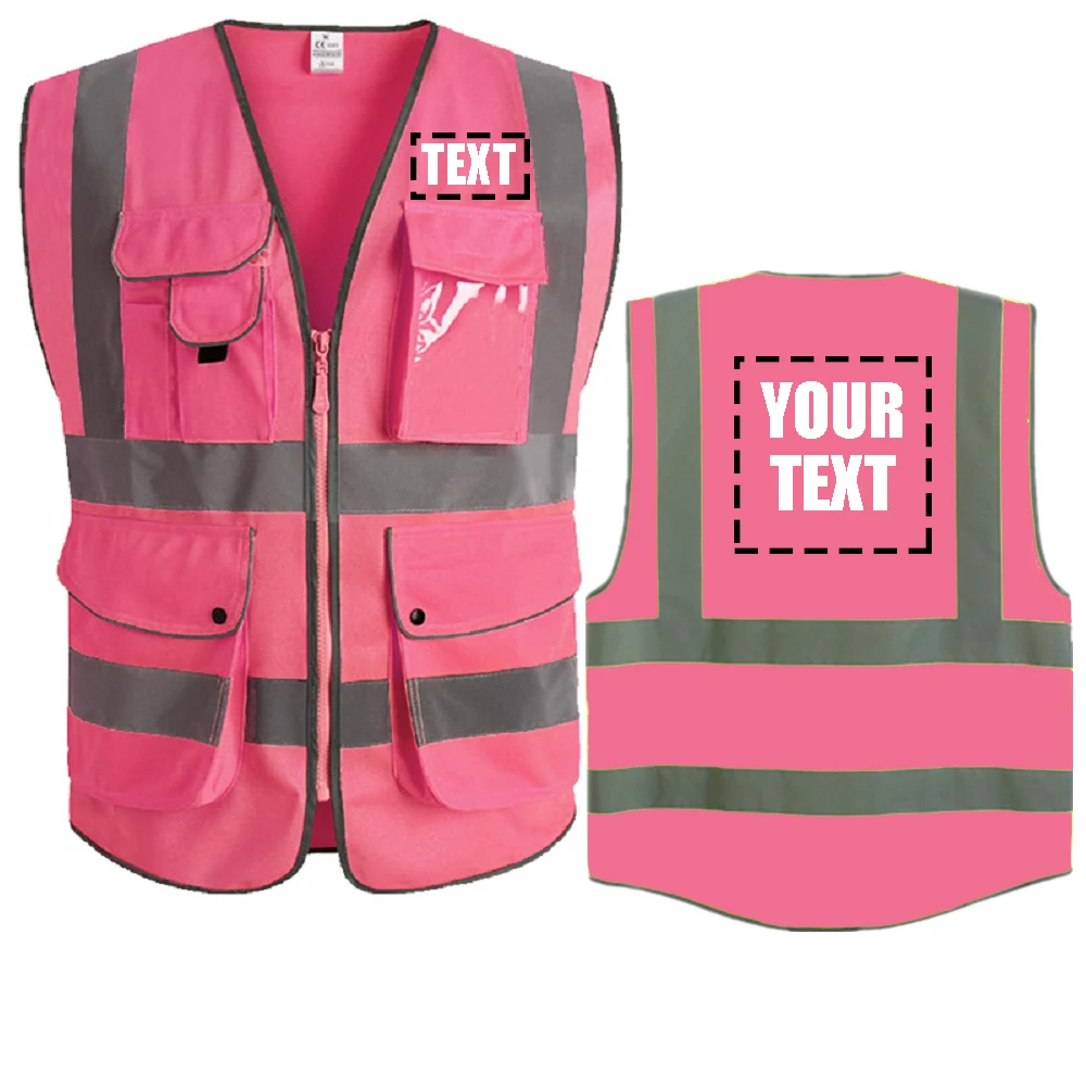 Your Text Reflective Safety Vest Hi Visibility Personalized Construction Work Security Uniform ANSI Class 2