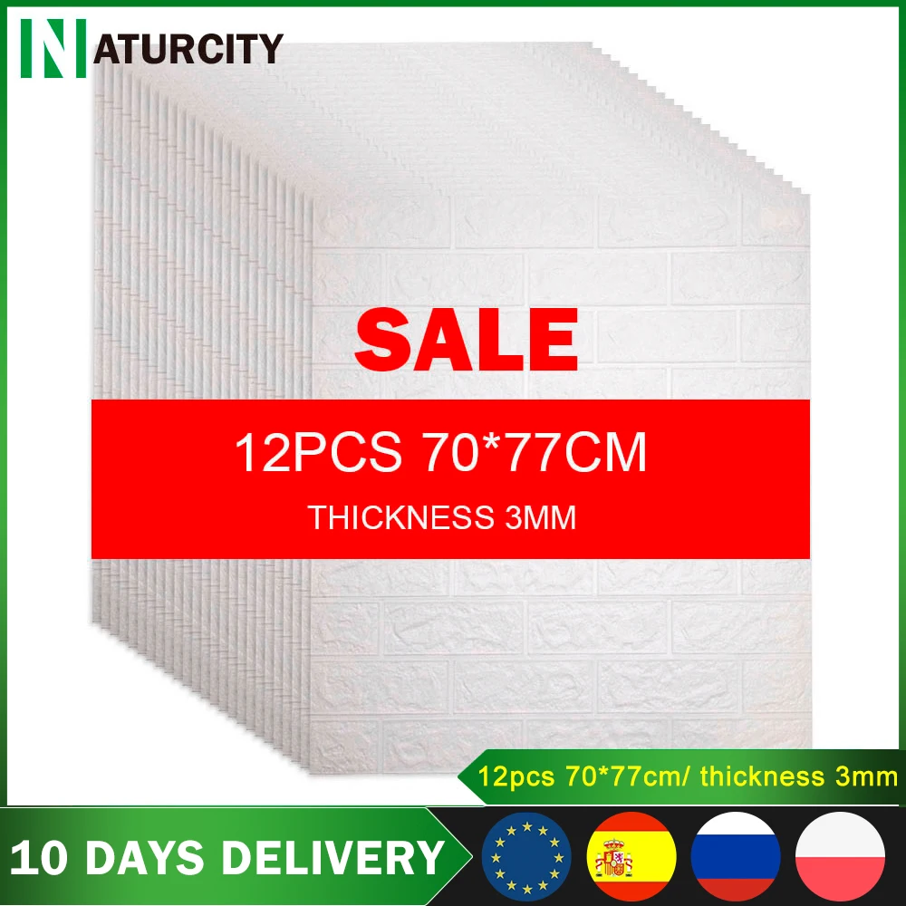 Papel tapiz autoadhesivo 3D, Panel de pared para sala de estar, pegatinas de ladrillo, papel tapiz para dormitorio y habitación de niños, decoración del hogar, 12 Uds.