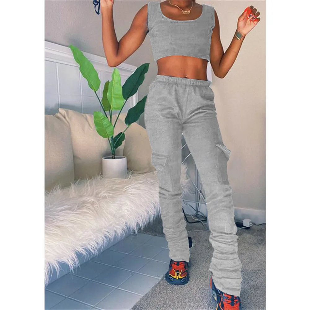 

Sports Pants For Women Solid Color Side Pocket Thicken Stacked Sweatpants Casual Warm Trouse
