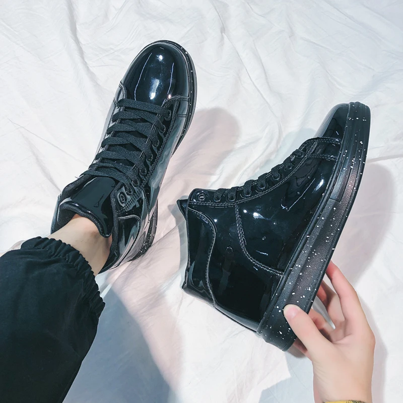 Sooneeya High Top Patent Leather Casual Shoes Men Glitter Luxury Boots Male Driving Shoes Brand Designer Bling Leather Shoes