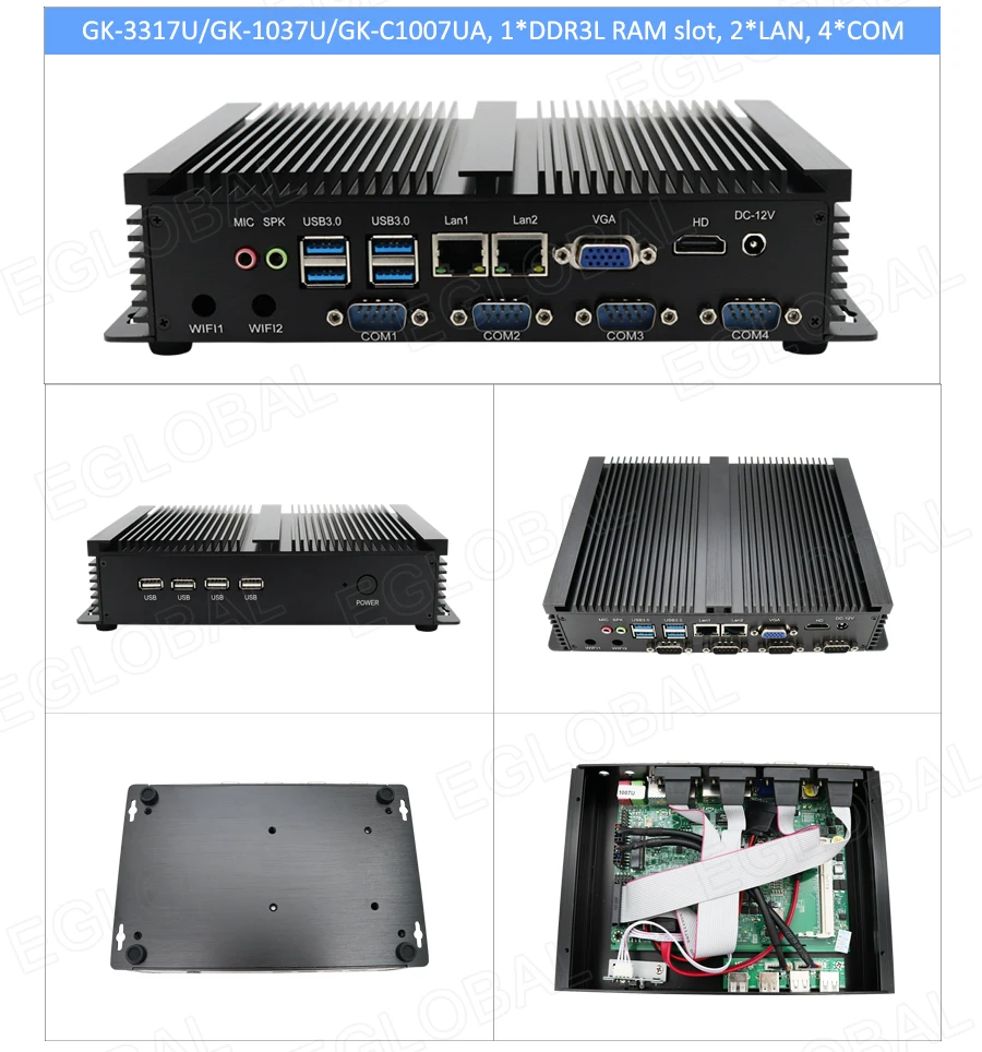 Elevate Your Workspace with Eglobal Industrial Mini PC - Intel Core i3/i5, 2 RJ45 LAN, 2 HDMI, Linux Desktop Computer, 6 RS232 COMs, 8 USB, Windows Ready Description Image.