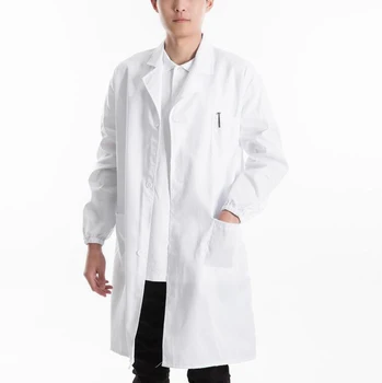 

Unisex Long Sleeve White Coat Doctor Blouse with Pocket Nurse Uniform Lapel Collar Lab Coat for Student Elastic Cuff/Button Cuff