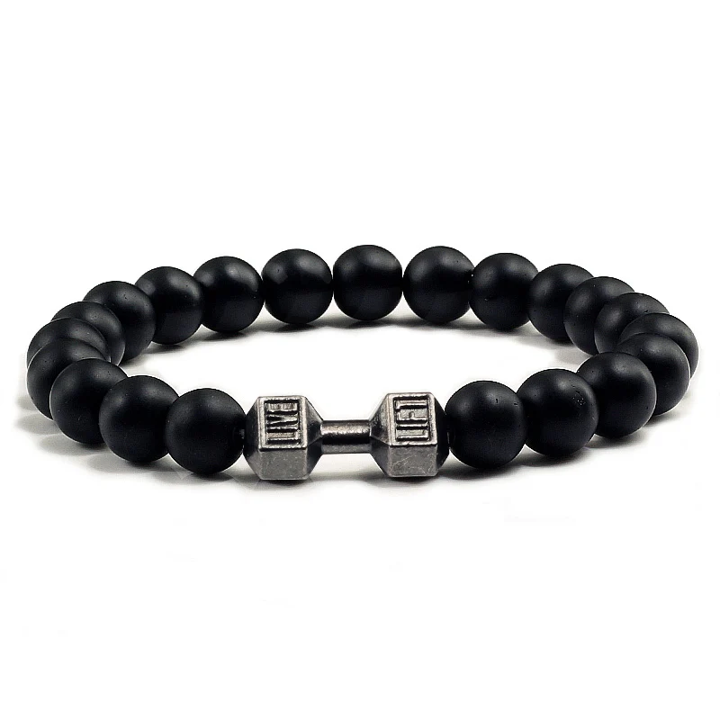 Black Weathered  Wristband Adjustable Barcelets For Women Men Beads Bracelet Dumbbell Mens Fashion Yoga Jewelry Original Bangles 