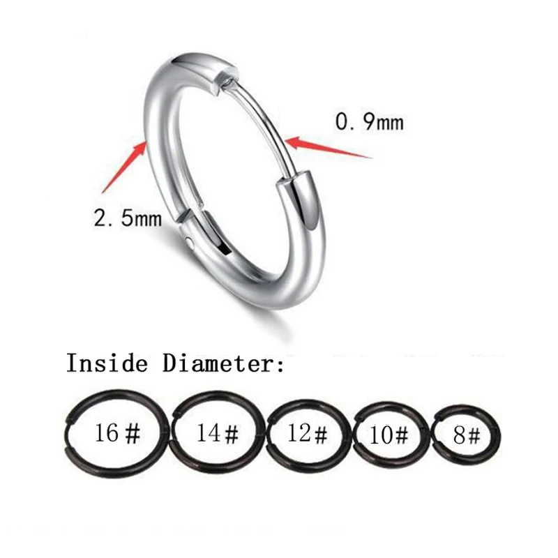 1 pair Dia 8/10/12/14/16mm Stainless Steel Hoop Earrings for Women/Men Round Circle Earring Piercing Anti-allergic Ear Buckle