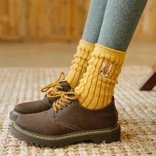 Милые хлопковые женские носки с вышитым кроликом; сезон весна-осень; теплые носки высокого качества; носки с кроликами для девушек; Новинка