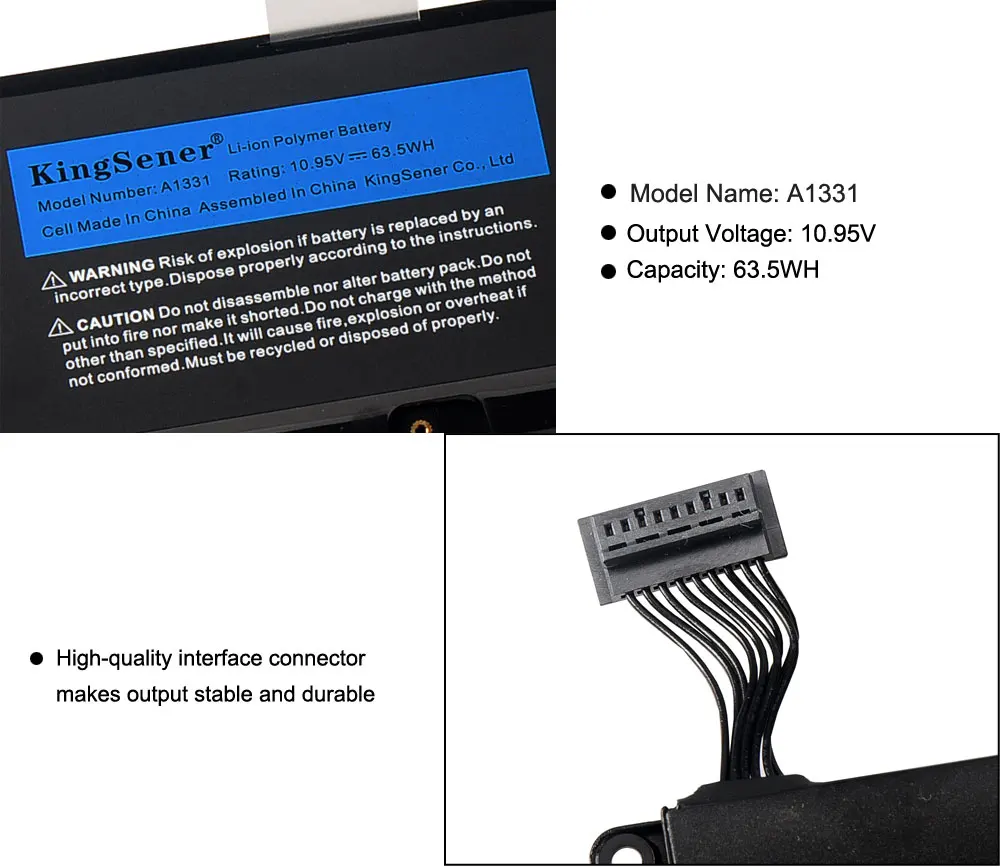 Bateria Nova do Portátil de Kingsener A1331 para Apple Macbook 13.3 A1342 Unibody Mc207ll a Mc516ll a 0206809-a 10.95v 63.5wh - Imagem 3